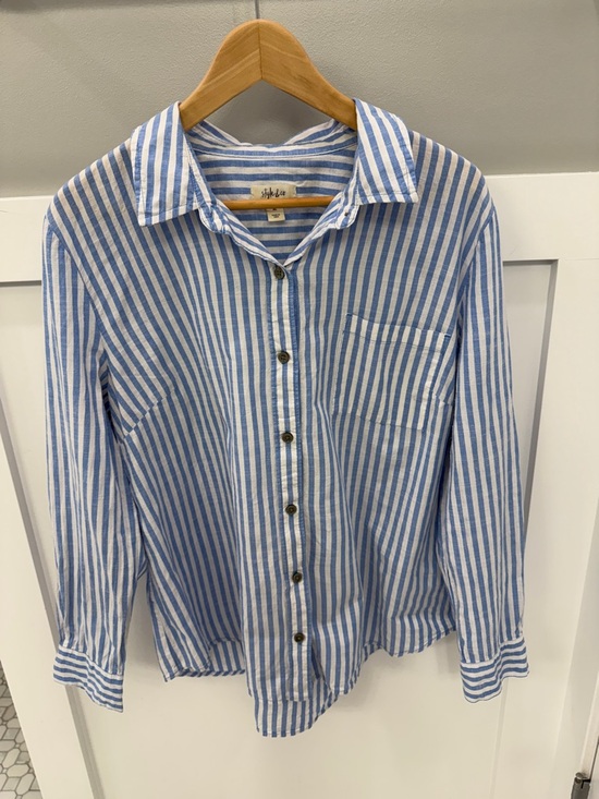 Style & Co. Tops - Style & Co. Light Blue and White Vertical Stripe Button-Down 100% Cotton